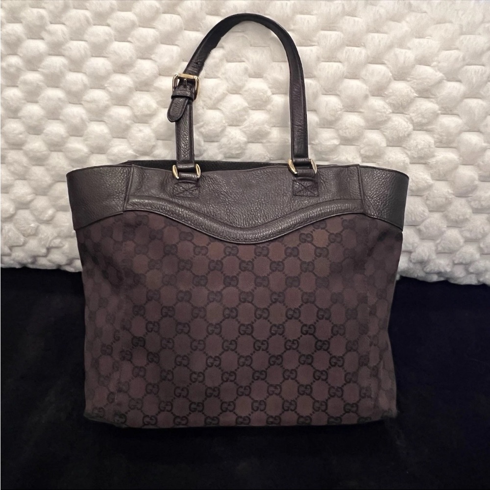Vintage Gucci Crest Monogrammed Canvas Tote Large